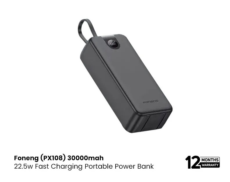 Gadget Foneng (PX108) 30000mAh 22.5W Power Bank with Built-In 3 Cables