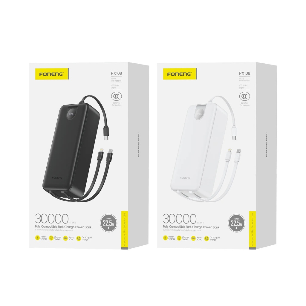 Gadget Foneng (PX108) 30000mAh 22.5W Power Bank with Built-In 3 Cables